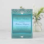 Blue Love Heart Sweet 16 Verjaardag Uitnodigen Kaart (Staand voorkant)