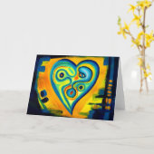 Blue Love Heart Wenskaart Kaart (Gele Bloem)