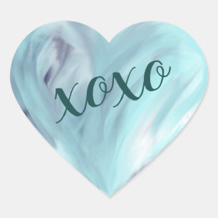 Blue Love Heart Xoxo Waterverf Hart Sticker