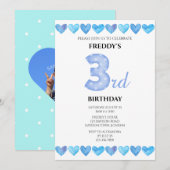 Blue Love Hearts 3e verjaardag foto Kaart (Voorkant / Achterkant)