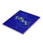 Blue Love Hearts and Flowers Tile Tegeltje (Zijkant)