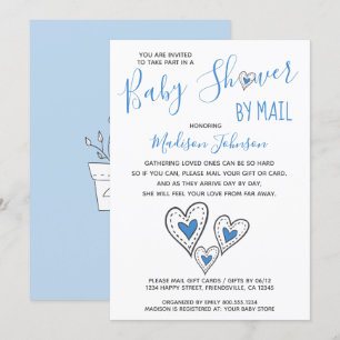 Blue Love Hearts Boy Baby shower per post Kaart