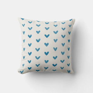 Blue Love Hearts Patroon van wit Kussen