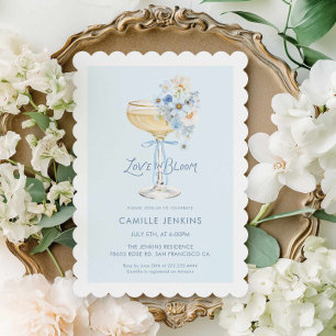 Blue Love in Bloom Champagne Bruilofts Uitnodiging