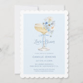 Blue Love in Bloom Champagne Bruilofts Uitnodiging (Voorkant)