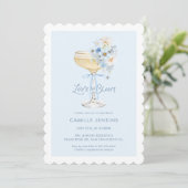 Blue Love in Bloom Champagne Bruilofts Uitnodiging (Staand voorkant)