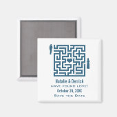 Blue Love Maze Save the Date Magnet (Voorkant / Achterkant)