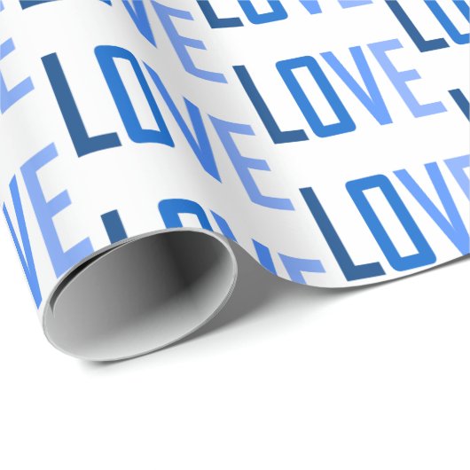 Blue Love Typografie patroon Cadeaupapier (Rol Hoek)