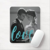 Blue Love Typography Foto en naam Mousepad Muismat (Met muis)