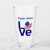Blue LOVE USA Heart Flag gepersonaliseerd Glas (Voorkant)