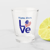 Blue LOVE USA Heart Flag gepersonaliseerd Shot Glas (Voorkant)