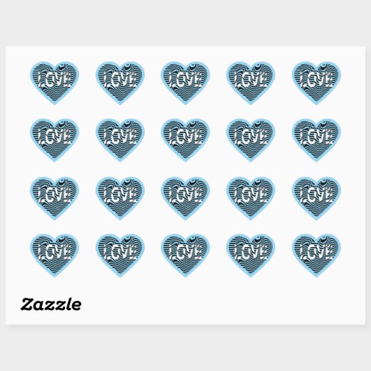 Blue LOVE zwart wit gestreept hart modern Hart Sticker (Vel)