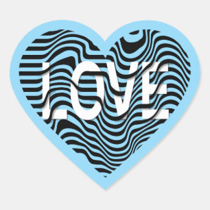 Blue LOVE zwart wit gestreept hart modern Sticker