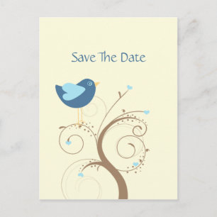 Blue Lovebird en Hearts redden de datum Aankondigingskaart