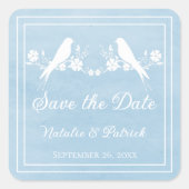 Blue Lovebird Floral Save the Date Stickers (Voorkant)