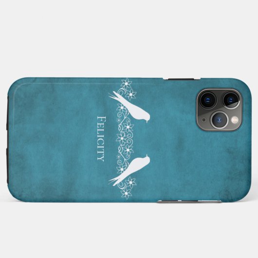 Blue Lovebird Floral Vine iPhone Case (Achterkant (horizontaal))