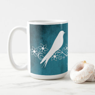 Blue Lovebird Floral Vine Personalized Coffee Mok