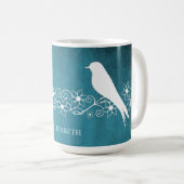 Blue Lovebird Floral Vine Personalized Coffee Mok (Voorkant rechts)