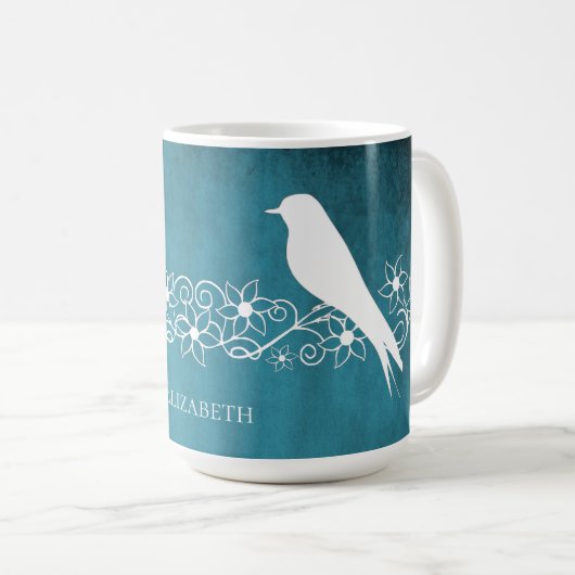 Blue Lovebird Floral Vine Personalized Coffee Mok (Voorkant rechts)