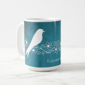 Blue Lovebird Floral Vine Personalized Coffee Mok (Voorkant links)