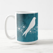 Blue Lovebird Floral Vine Personalized Coffee Mok (Links)