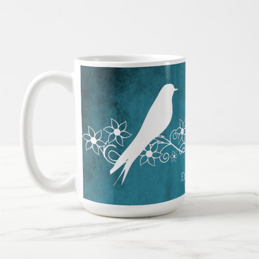 Blue Lovebird Floral Vine Personalized Coffee Mok (Links)