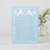 Blue Lovebird Floral Wedding Invitation Kaart (Staand voorkant)