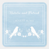 Blue Lovebird Floral Wedding Stickers (Voorkant)