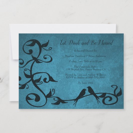 Blue Lovebird Rehearsal Dinner Invite Kaart (Voorkant)