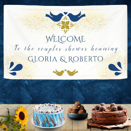 Blue Lovebird Wedding Couple Shower Welkomstbord Spandoek