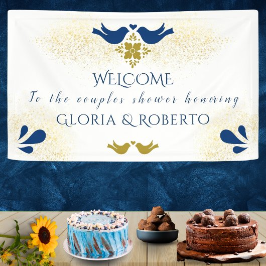 Blue Lovebird Wedding Couple Shower Welkomstbord Spandoek