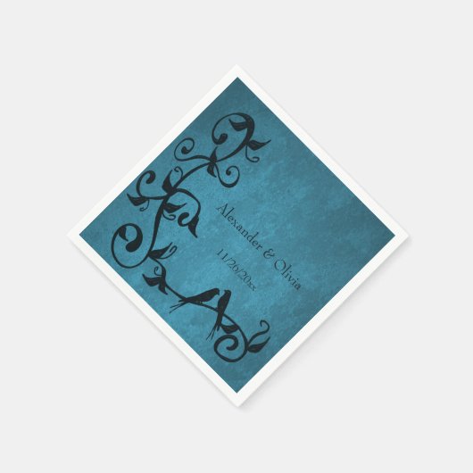 Blue Lovebird Wedding Napkins Servet (Hoek)