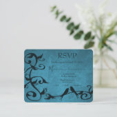 Blue Lovebird Wedding RSVP Kaart (Staand voorkant)