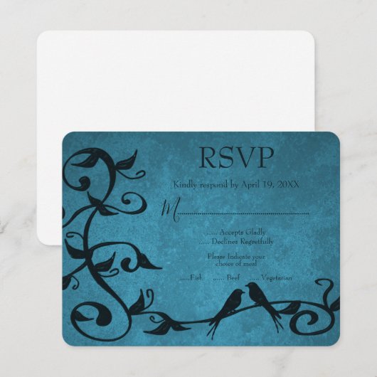 Blue Lovebird Wedding RSVP Kaart (Voorkant / Achterkant)