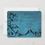 Blue Lovebird Wedding RSVP Kaart (Voorkant)