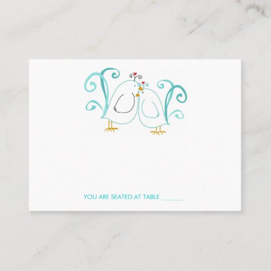 Blue Lovebirds & Blossoms Place Cards Plaatskaartje (Voorkant)
