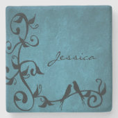 Blue Lovevogels Personalized Stone Onderzetter (Voorkant)