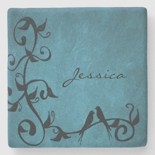 Blue Lovevogels Personalized Stone Onderzetter (Voorkant)