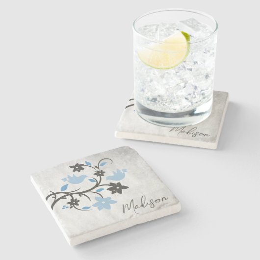 Blue Lovevogels Personalized Stone Onderzetter (Zijkant)