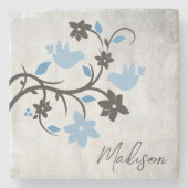 Blue Lovevogels Personalized Stone Onderzetter (Voorkant)
