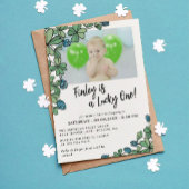Blue Lucky One Four Leaf Clover 1st Birthday Party Kaart