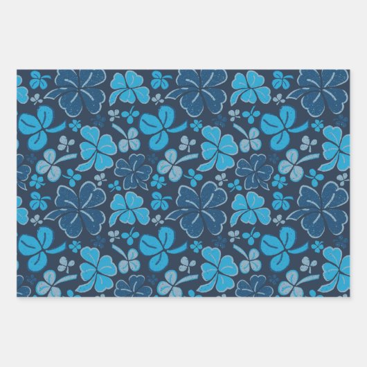 Blue Lucky Shamrocks Clover St. Patrick's Day Inpakpapier Vel (Voorkant)