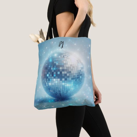 Blue Luminous Disco Ball Initialen Tote Bag (Dichtbij)