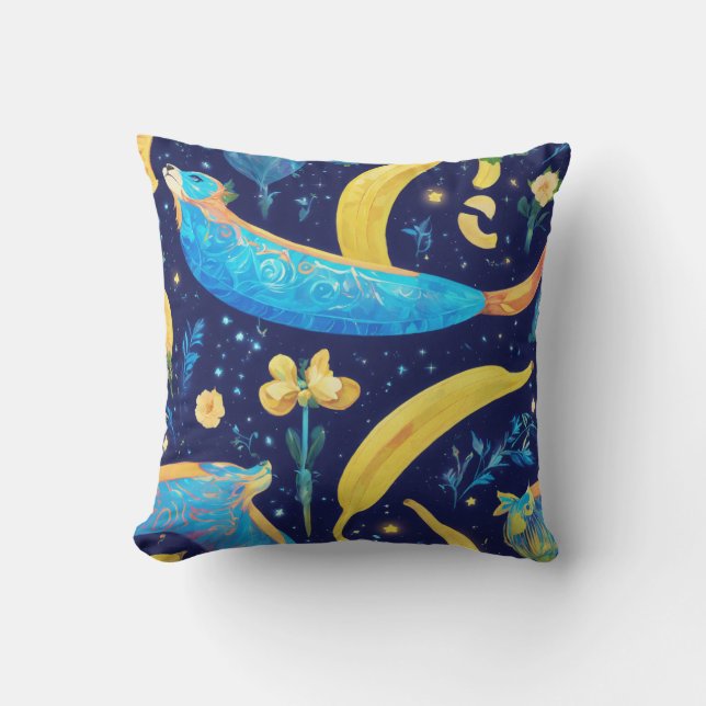 "Blue Lunar Monkey and Snoep Banana"? Kussen (Voorkant)