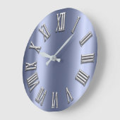 Blue Lux Grey Metal Gray Silver Roman Number Grote Klok (Hoek)