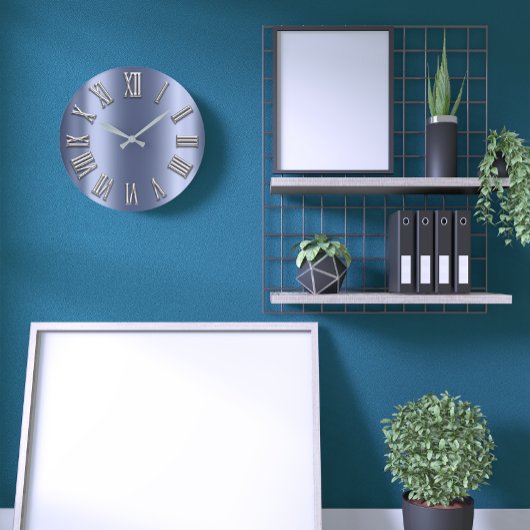 Blue Lux Grey Metal Gray Silver Roman Number Grote Klok