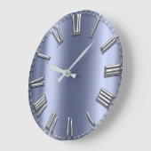 Blue Lux Grey Metallic Grey Silver Roman Numbers Grote Klok (Hoek)