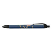 Blue Luxurous Gold Monogram Elegant Typografie Zwarte Inkt Pen (Bovenkant)