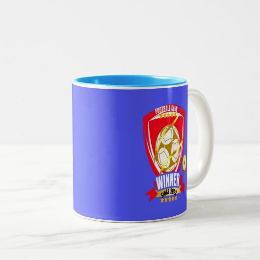 Blue Luxury Cup & Golden Medal voor Football Winna Tweekleurige Koffiemok (Voorkant rechts)