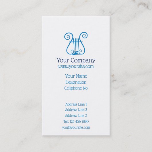 Blue Lyre verticaal Visitekaartje (Voorkant)